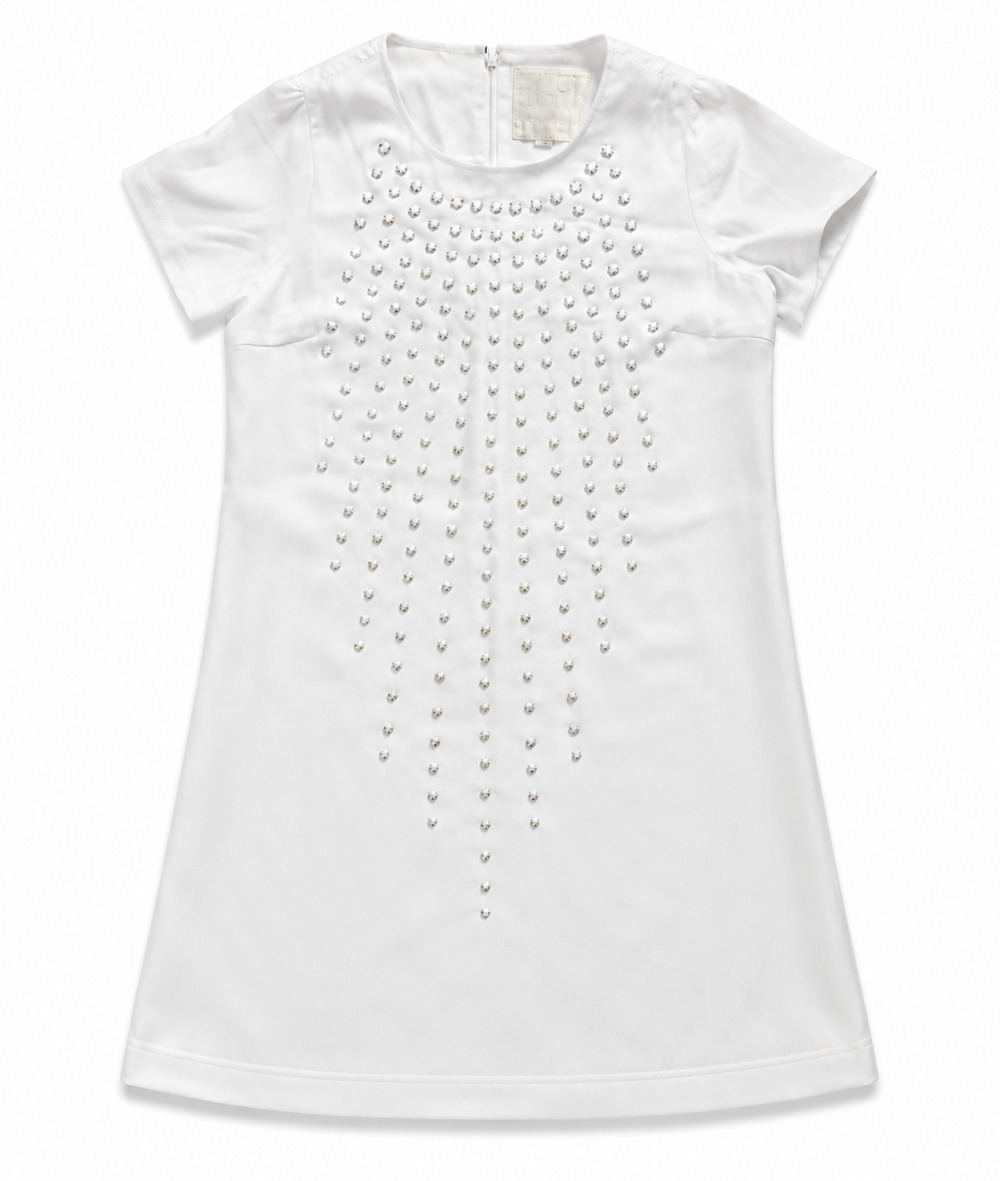 KARTA WHITE CRYSTAL EMBELLISHED SHIFT MINI DRESS FULLY LINED WOMENS L NEW